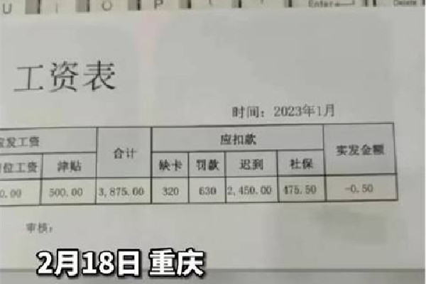 人社局回應上班1個月反欠公司5毛 工資最多扣多少